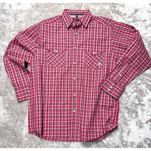 Ariat Pro Series Witten Classic Fit Snap Long Sleeve Shirt Red Plaid Mens Size M - Picture 1 of 15